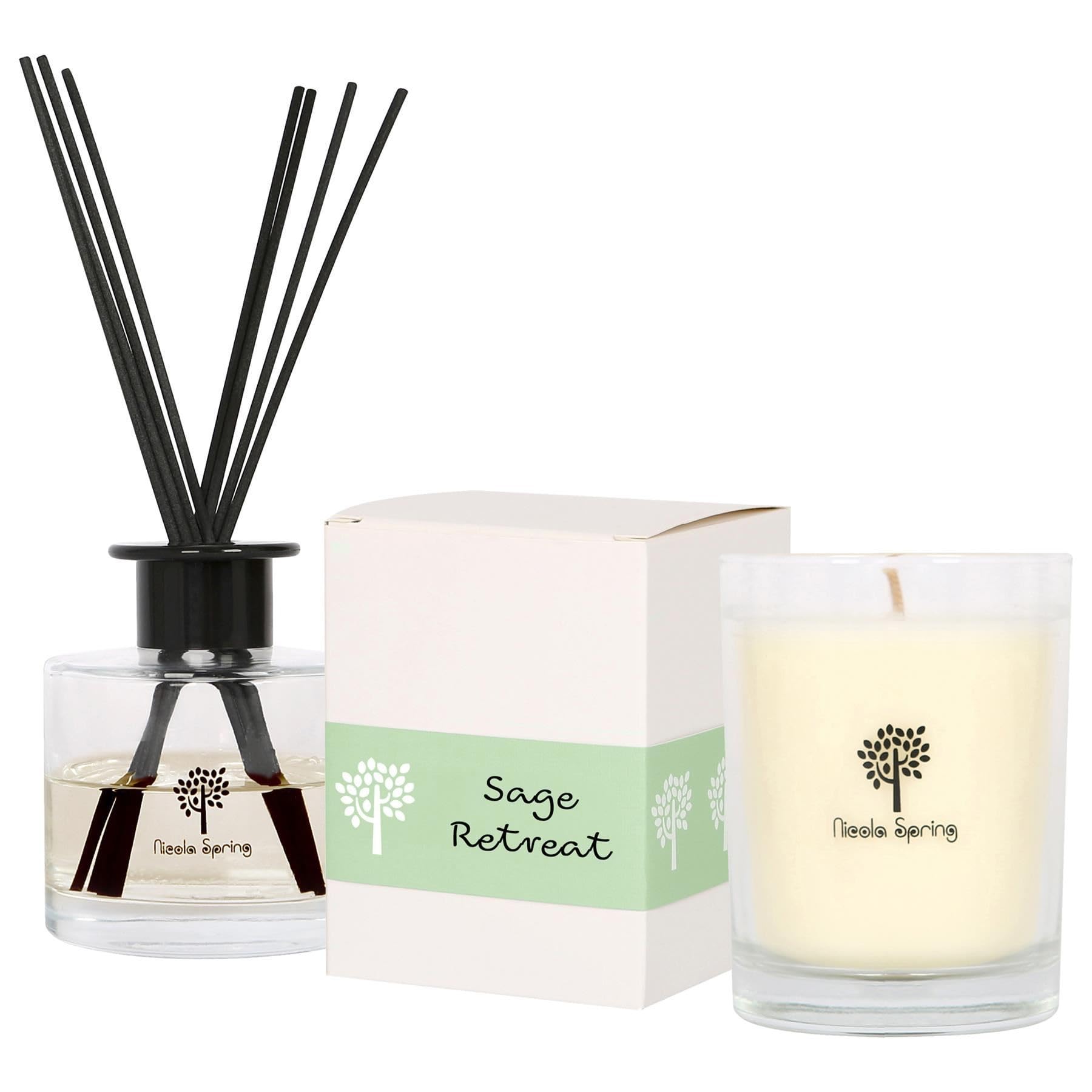 B&Q -  Sage Retreat Scented Candle & Diffuser Set160G Natural Soy Wax Candle & Home Air Freshener Set