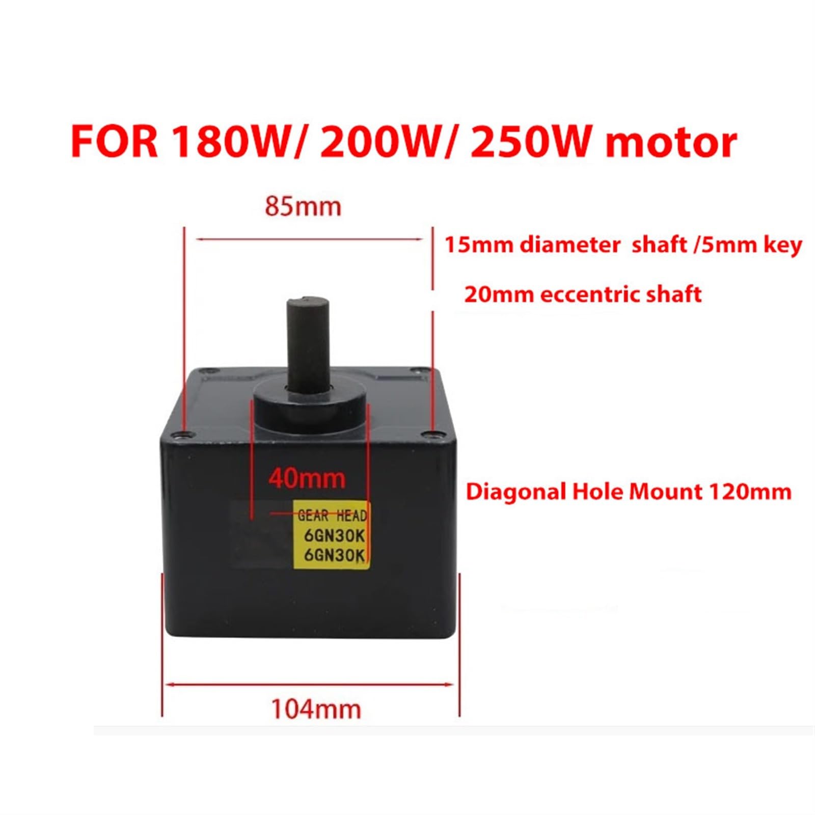 Tête d'engrenage de moteur 6GN, rapport de réducteur 3K à 200K, 104x104mm, boîte de vitesses à bride for moteur 180W 200W 250W, arbre de sortie 15mm, 1 pièces Réduction de couple(3K)