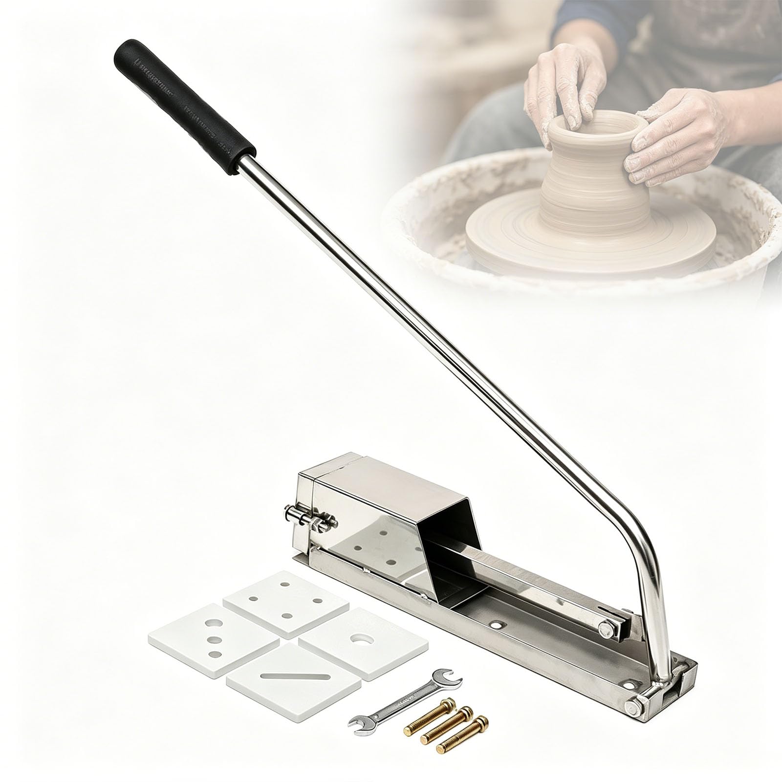 Extrusor de arcilla para colgar en la pared, acero inoxidable con 4 módulos, mango de prensa manual, fácil de limpiar para cerámica, arcilla cerámica, arcilla suave