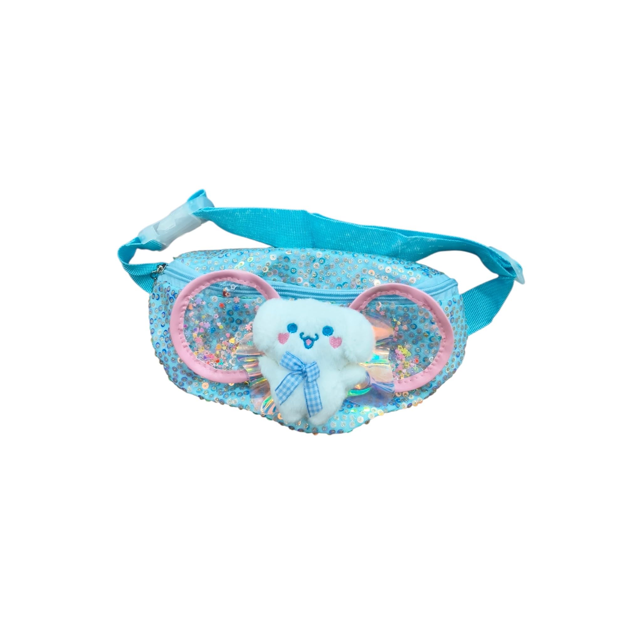 CINNOM Girls Sequin Waist Pouch Bag, Blue, Cute Bear Design, for Outdoor Adventure-image-2