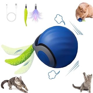 Interactive Cat Toy Ball,Speedy Tail2.0 Cat Toy,Automatic Interactive Cat Toys for Indoor Cats with 2 Tails,2Speeds Rechargeable Cat Enrichment Toys for Small/Medium/Large Cats to Keep Them Busy(Blue) - Amazon product rated Grade A
