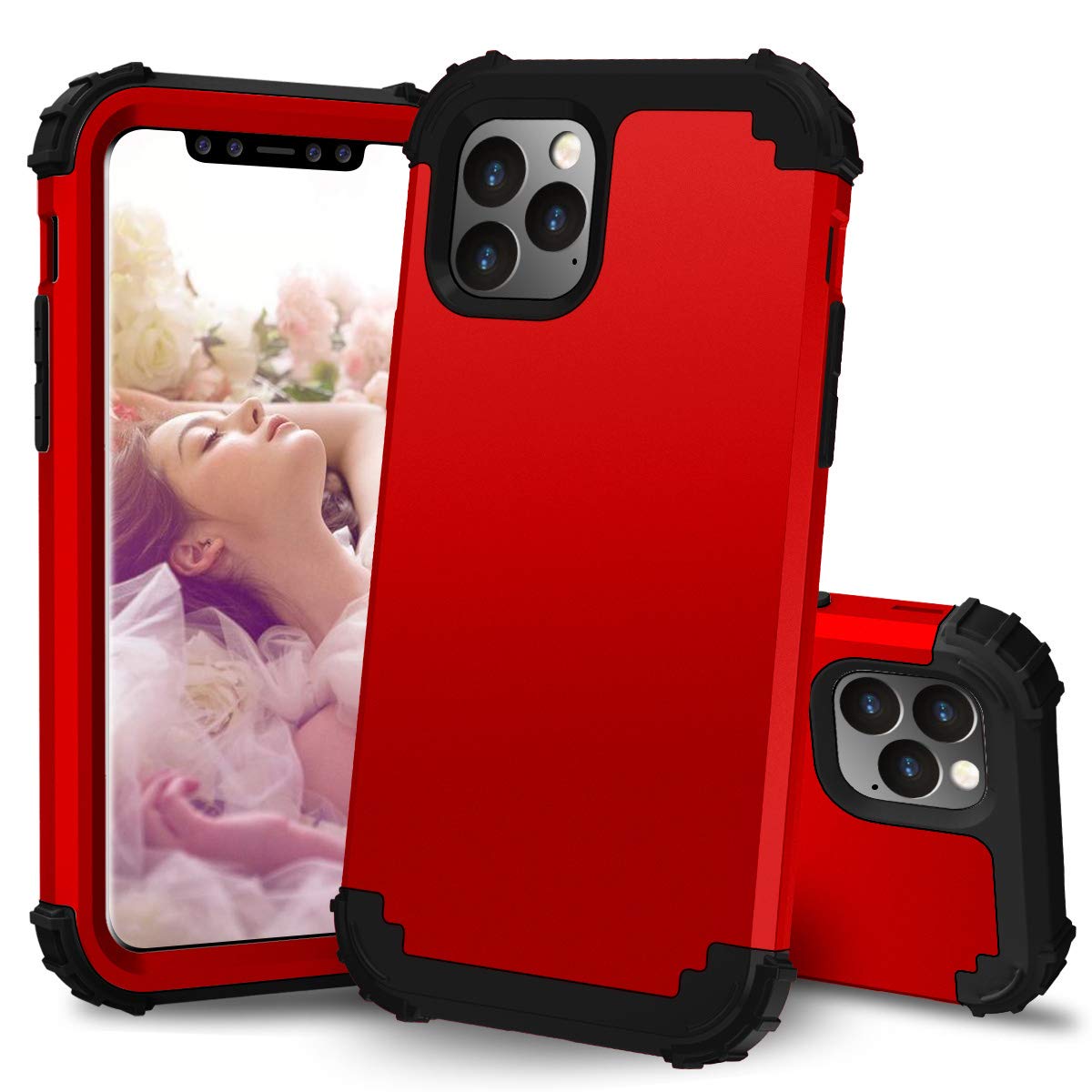 ZosakonciPhone 11 Pro Phone Case,Shockproof Ultra Slim 3 in 1 Silicone Protective Rugged PC Scratchproof Cover Case Red