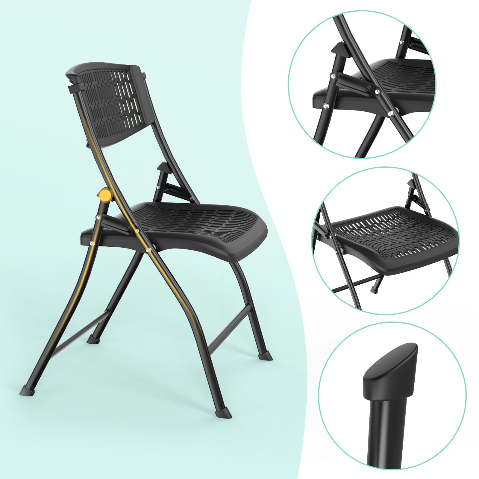 Lot De 4 Chaises Pliantes Rembourrées Métal – Intérieur & Extérieur – Chaise Jardin Cuisine Visiteur – Pliage Compact