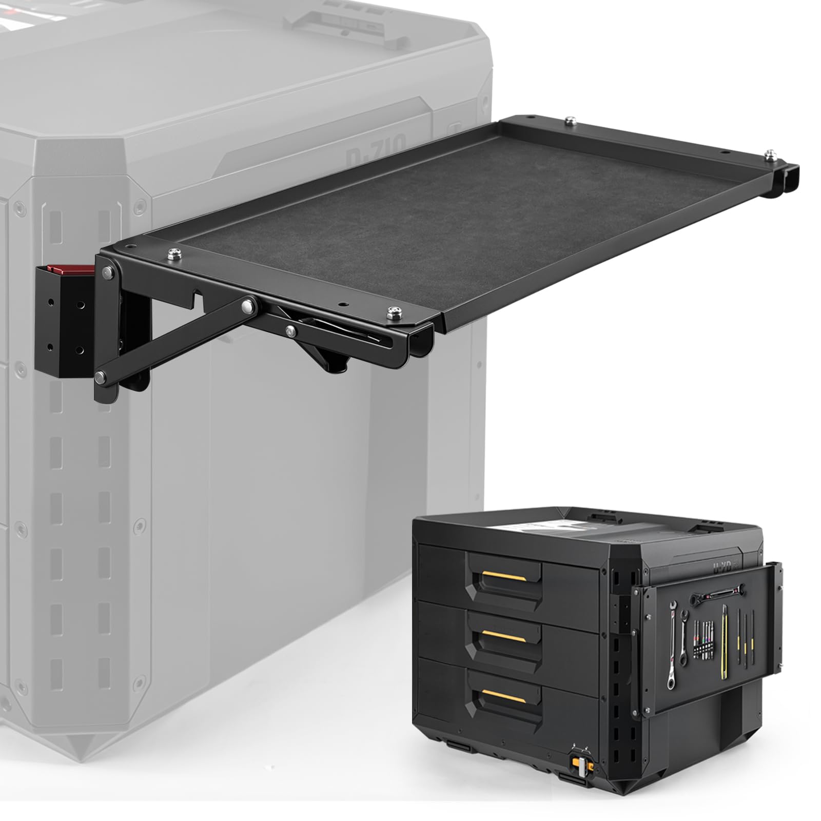 Folding Magnetic Table Fit for ToughBuilt Tool Boxes, Compact Side Workstation for Jobsite & Garage, Space-Saving Foldable Table with Magnetic Surface