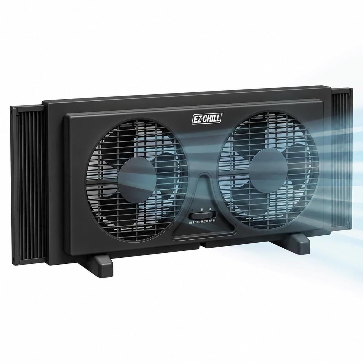 EZ-CHILL 9" Twin Window Fan with Manually Reversible Airflow Control, Auto-Locking Expanders, 2 Speed, Dual Fan, Exhaust, Airflow 9.84 ft/sec, Ideal for Home, Kitchen, Bedroom & Office, Black