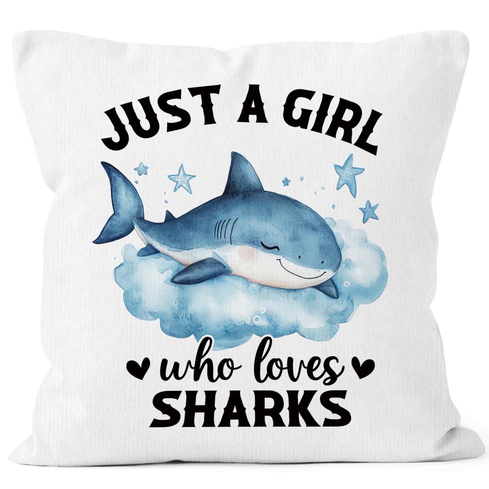 MONALET Just a Girl Who Loves Sharks Throw Pillow Covers - 18x18, Gifts for Shark Lovers - Decor Pillow Cases for Bedroom, Living Room & Couch