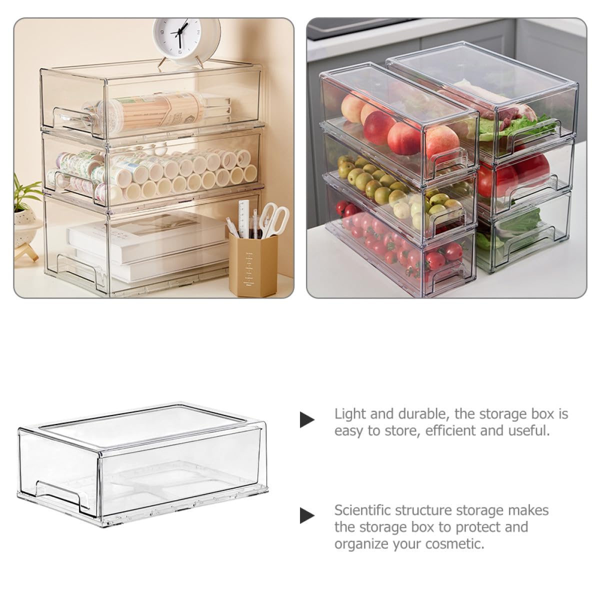 Organisateur de Tiroirs de Bureau Transparent en Pet Grosse Capacité, Design Simple et Élégant pour Rangement Cosmétiques et Accessoires de Maquillage