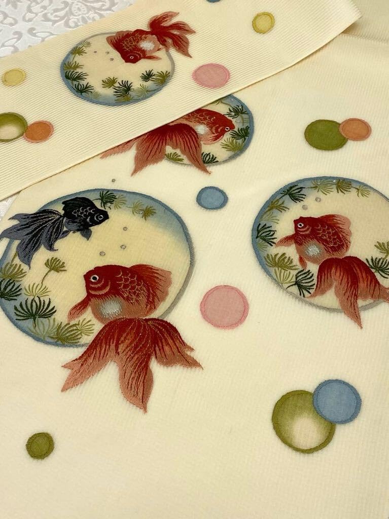 Amazon.co.jp: 金魚 シャボン玉 刺繍 異素材 夏物 九寸名古屋帯 透け感