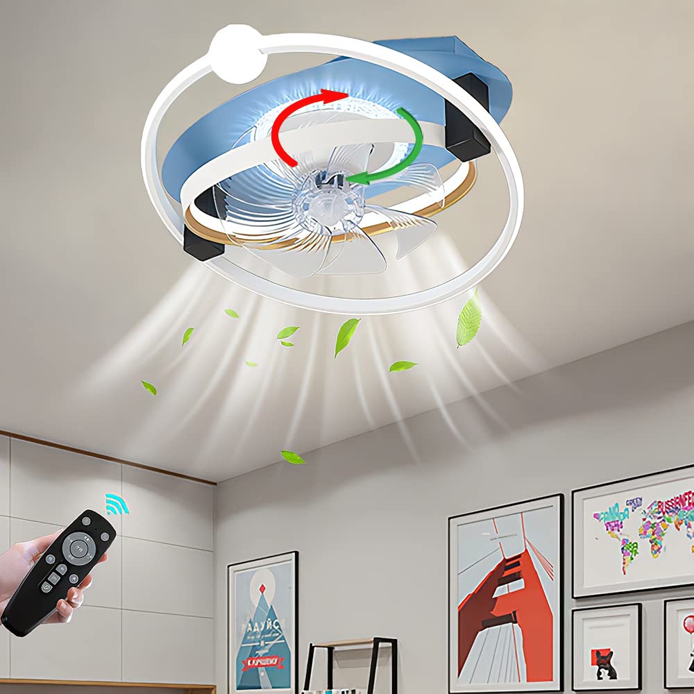 KZT LED Ceiling Fan Lamp Dimmable Fan Ceiling Light with Remote Control Children's Room Ceiling Fan Lights Modern Quiet Fans Lighting for Bedroom Living Room Dining Room Kitchen, Blue