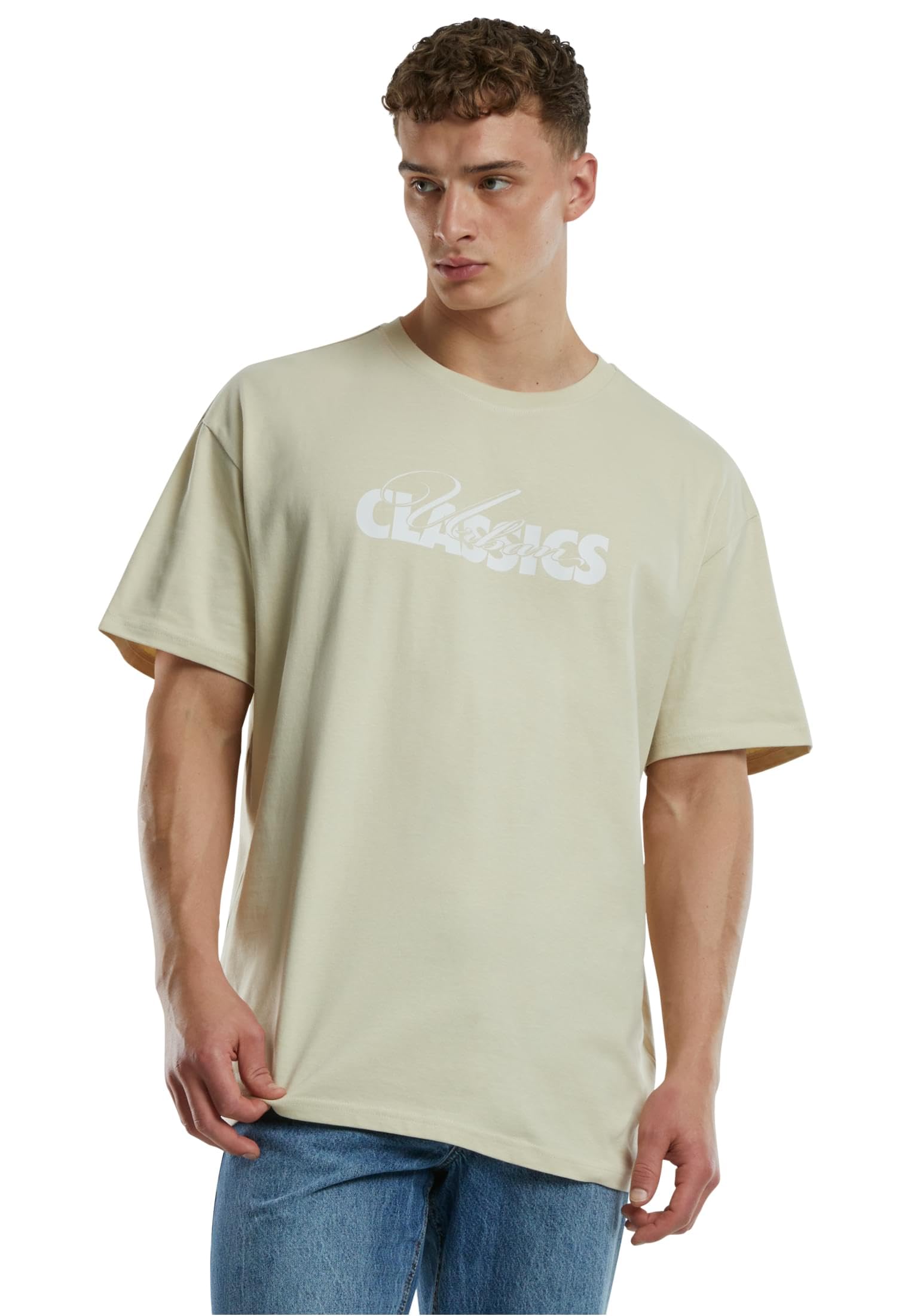 Urban Classics Men's Tb7551-uc Cursive Bold Logo Heavy Oversized Tee T-Shirt, Sand, XXL