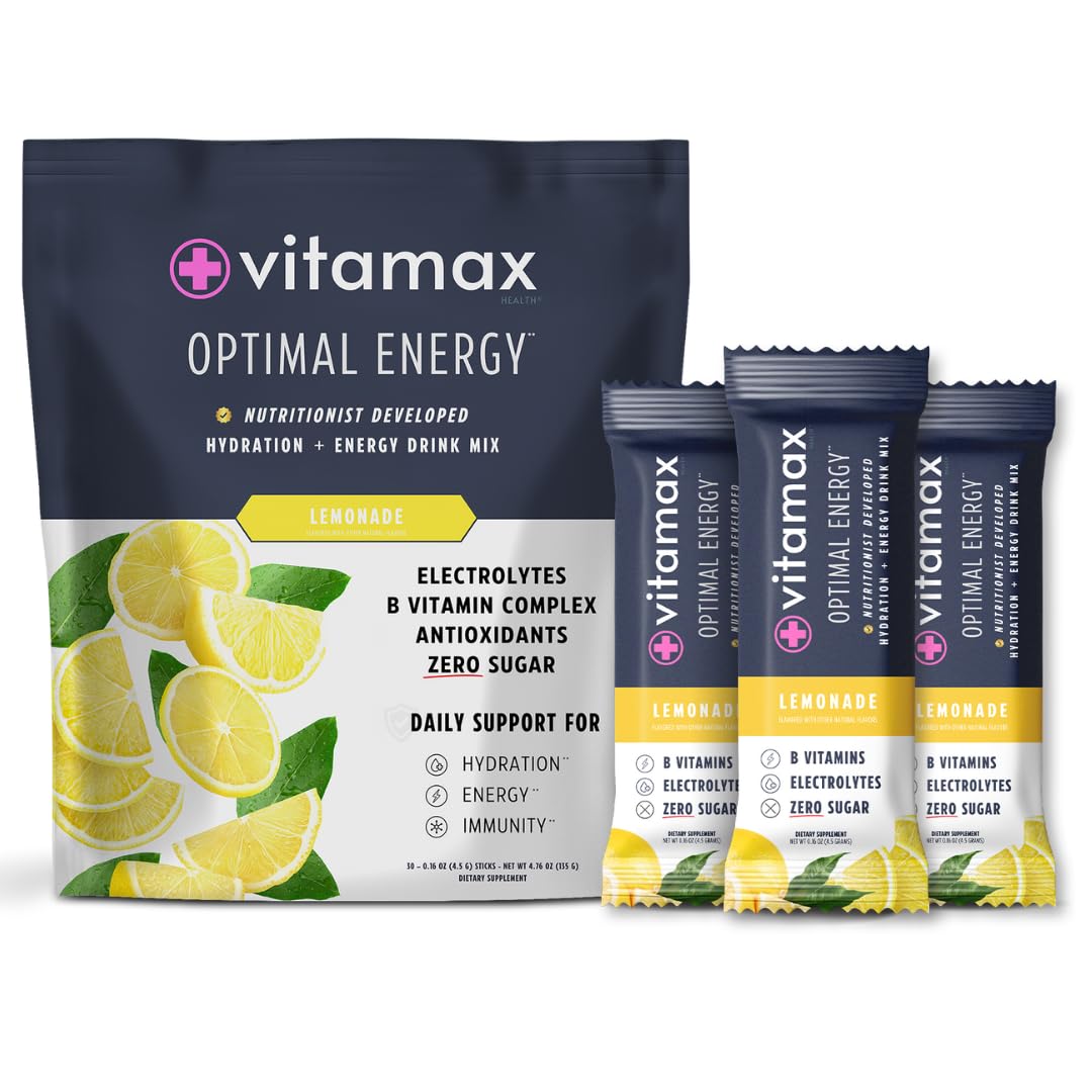 Vitamax Health Suplemento para energia em pó com complexo B e eletrólitos, 30 sachês sabor limonada