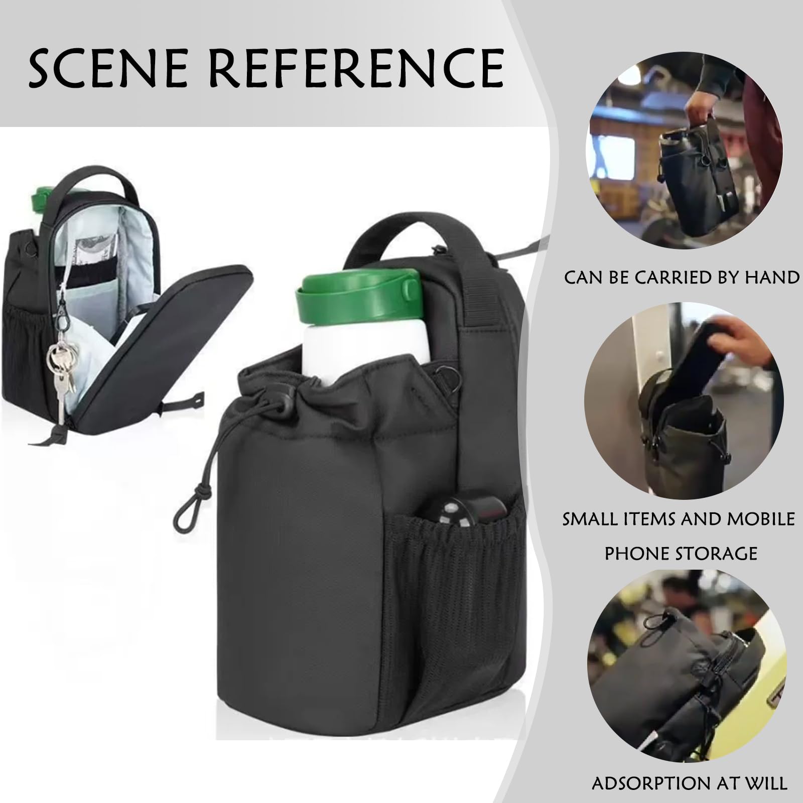 Bolsa magnética para botella de agua 1,5 L para gimnasio, deporte, con correa ajustable