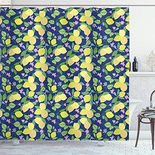 Lunarable Lemon Shower Curtain, Leaf of Spring Gardening and Flourish