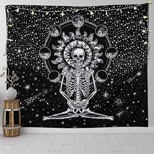 Gspirit Cráneo Tapiz Meditación Esqueleto Estrellado Tapiz Estrellas Tapiz para Habitación 150x130 cm