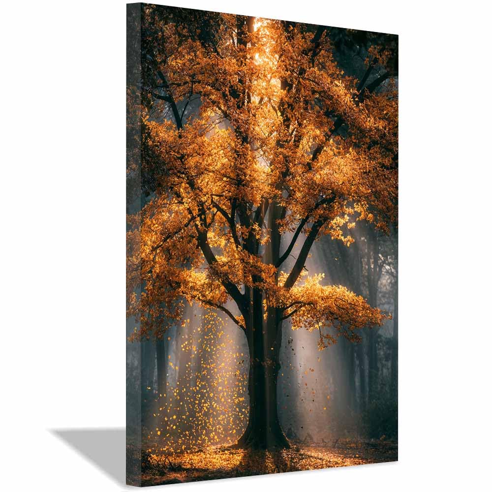 XENIOU Tree Of Life Wall Art Vibrants gold leaf tree canvas wall art, prints for walls, for living room bathroom Bedroom Home Decoration.(Multicolor)-60x90cm Framed