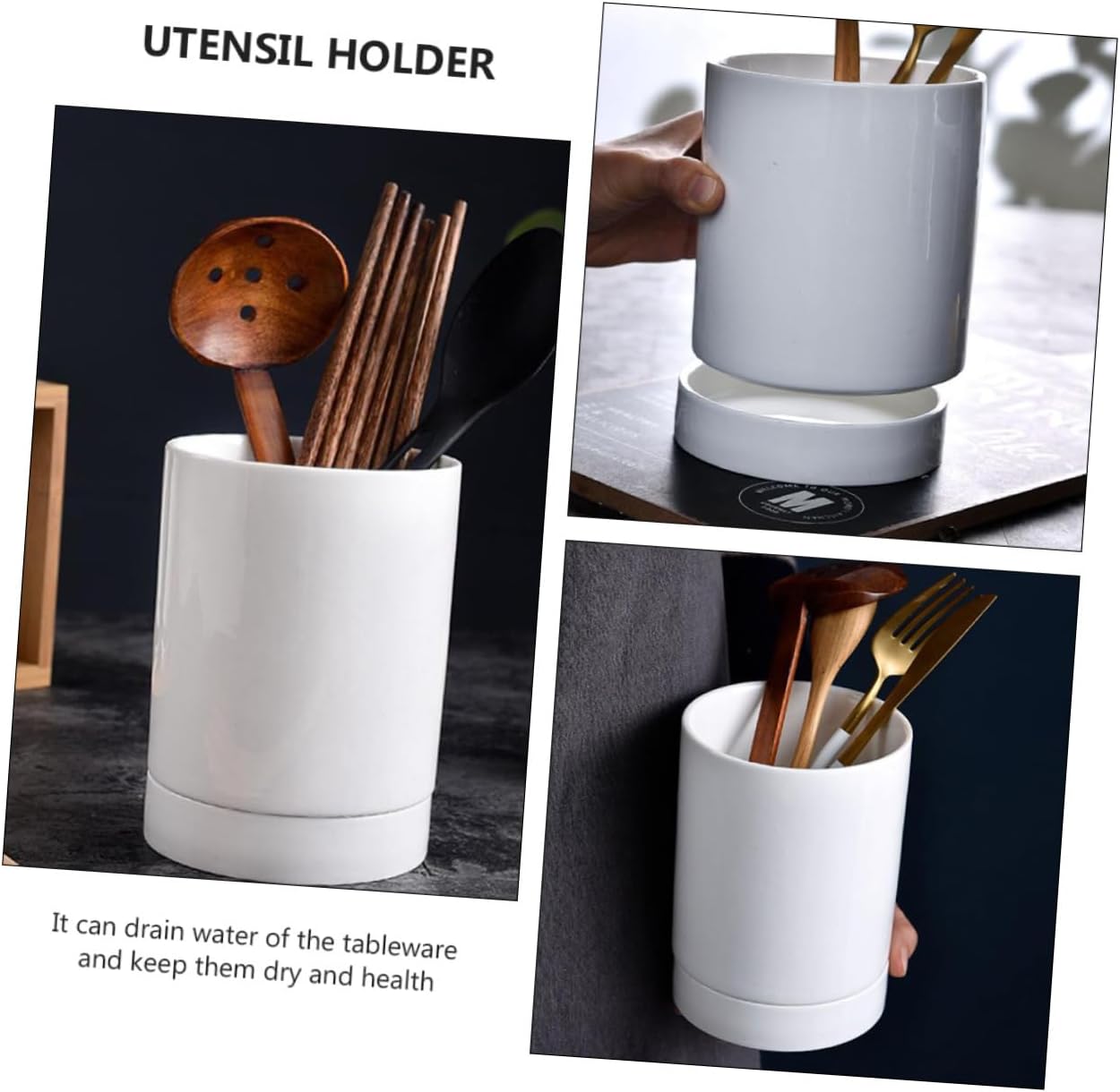 SMASOLO 1pc Multipurpose Ceramic Chopstick Holder White Kitchen Utensil Organizer Drainage Design for Easy Drying for Countertop Use