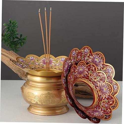 Miniatura 9 de Artibetter Bandeja redonda Xiangluwei, bandeja de incienso vintage, soporte para cuello, bandeja de incienso para cenizas de flores, bandeja de