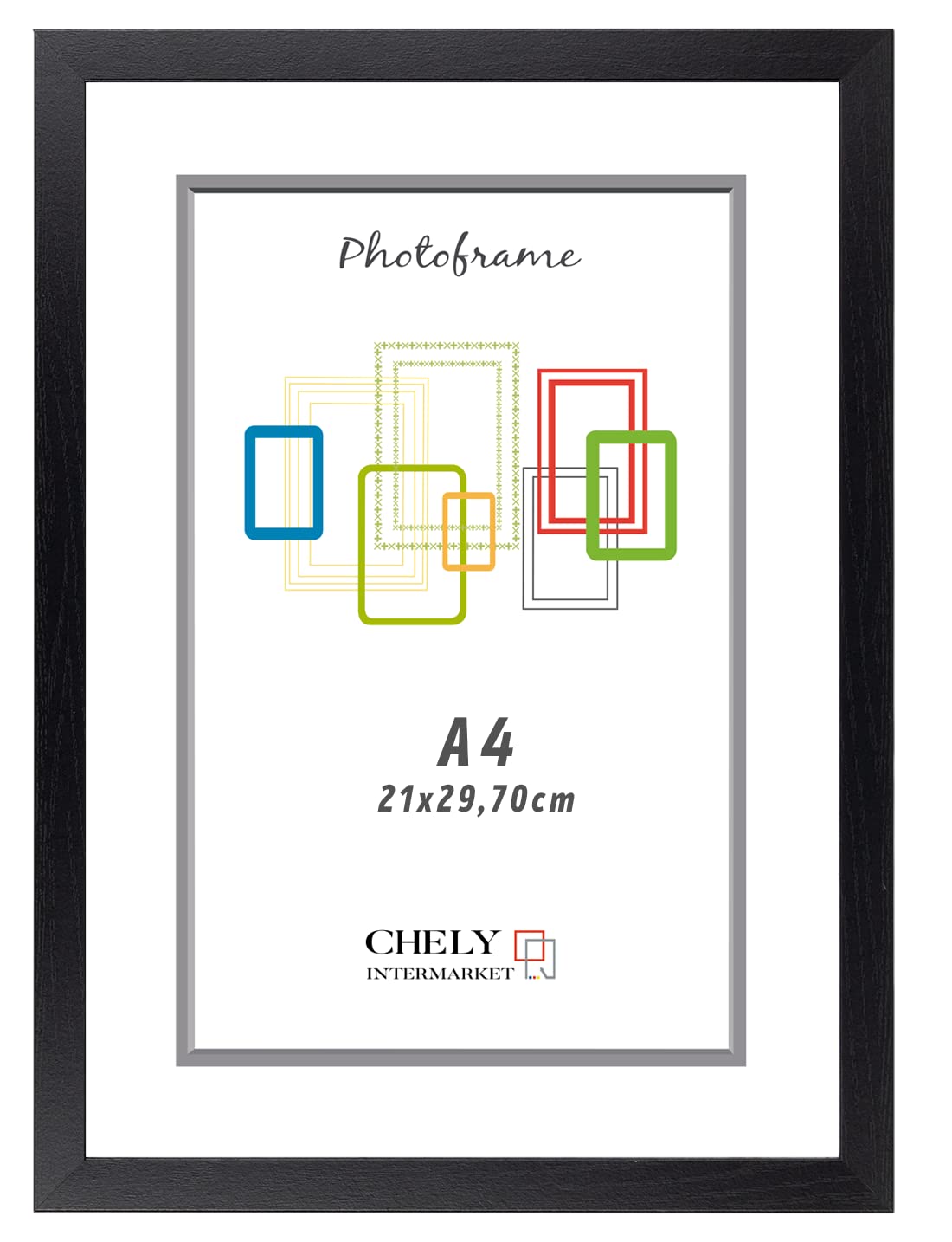 CHELY INTERMARKET Marco de Foto A4 (Negro) MOD-254 Hecho de Madera, Ancho de moldura 2cm