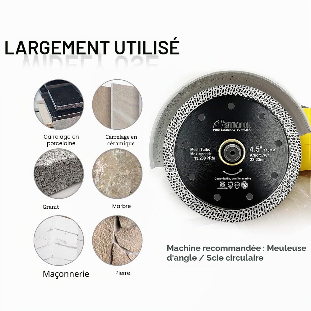 SHDIATOOL Disque à Tronçonner Diamant 180mm avec Maillé Turbo pour Porcelaine Tuile Céramique Granit Marbre （Dia 7 Pouces）