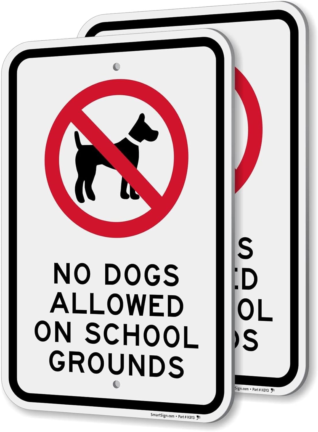 SmartSign No Dogs Allowed On School Grounds Signs - 2 Pack, 18 x 12 inch, 2mm Aluminum Composite, Pre-Drilled Holes, Black/Red on White, Made in USA