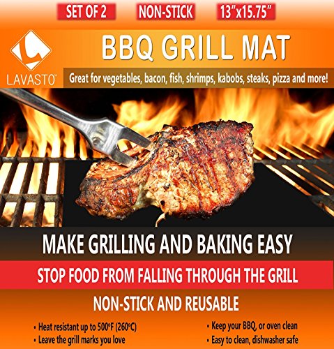 LAVASTO BBQ Grill Mat Set of 2 reusable non-stick mat as seen on TV heavy duty grilling mats