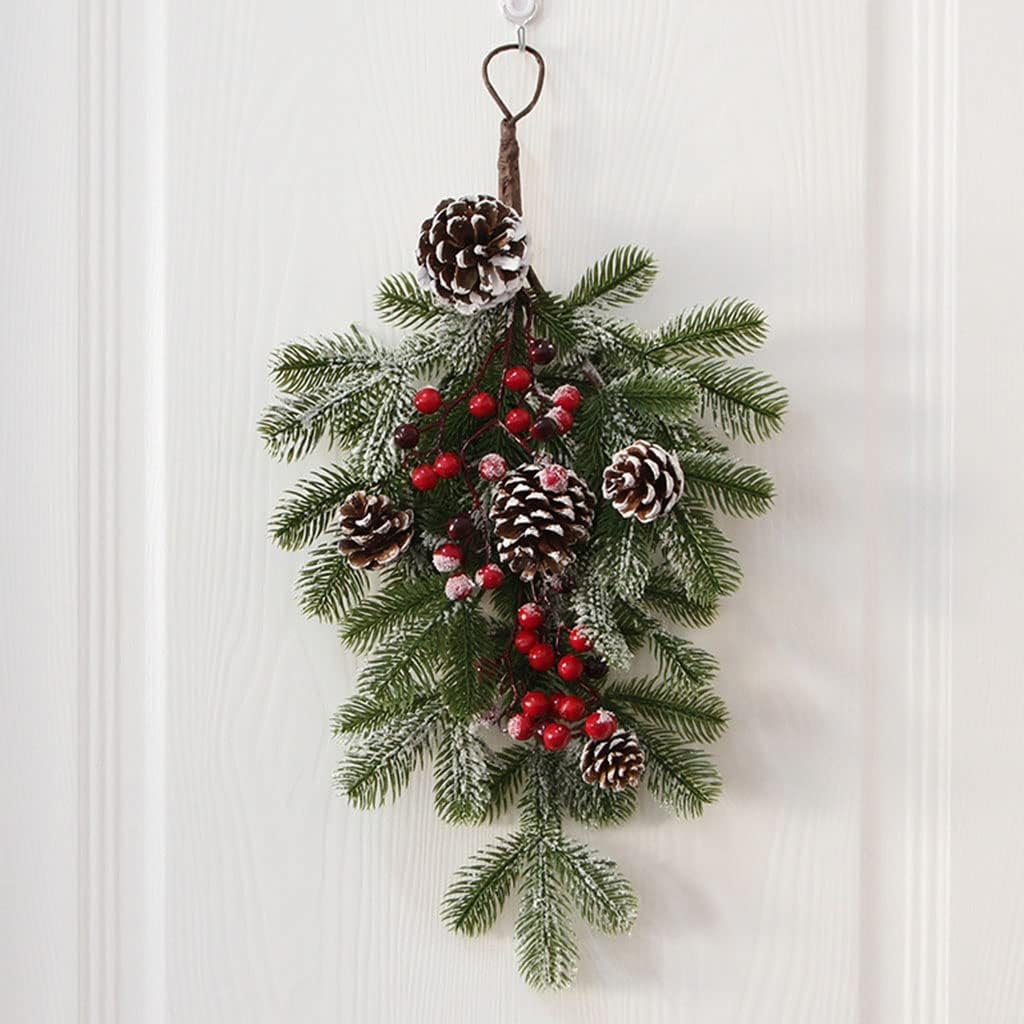 Generic 3X Artificial Christmas Teardrop Swag Wall Hanging Decor Window Snow Flocked