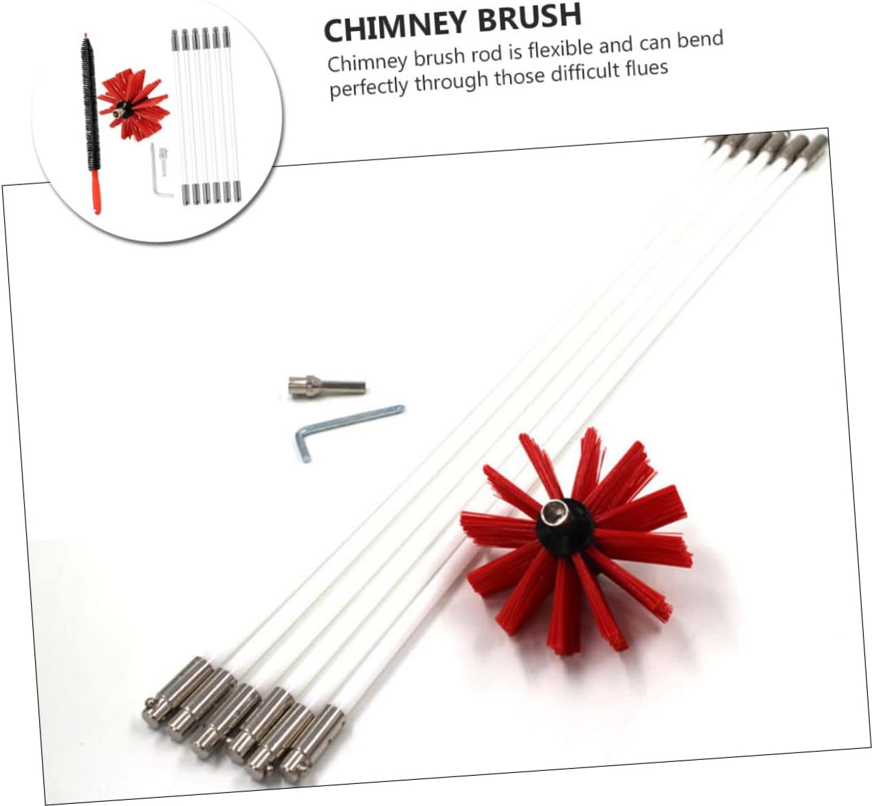 ERINGOGO Chimney Brush Kit 6 Extendable Rods Heavy Duty Dryer Vent Lint Brush for Flue Cleaning