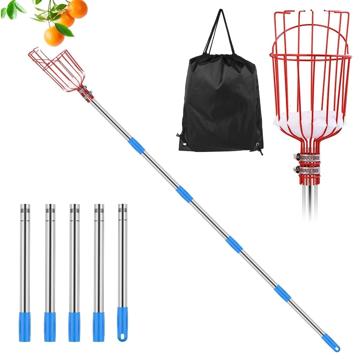 260cm Fruit Picker Stick with Telescoping Pole Stainless Steel Fruit