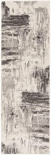 Miniatura 2 de SAFAVIEH Adirondack Collection Tapete de pasillo de 2 pies 6 pulgadas x 6 pies, marfil y gris, diseño abstracto moderno, no desprende pelusa y de