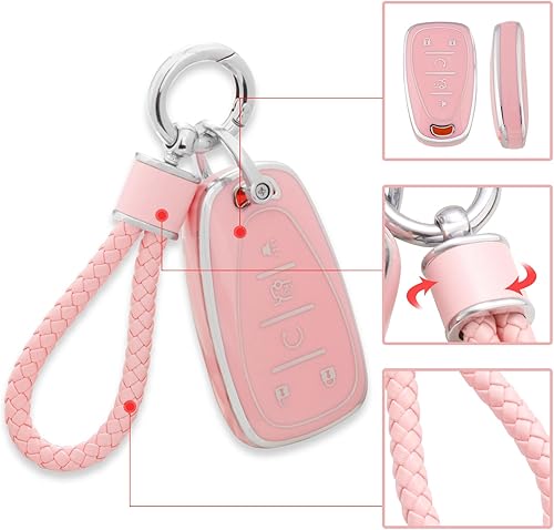 Miniatura 4 de YO&YOYE Funda para llavero de TPU rosa con llavero, Para Chevy a (5 botones)