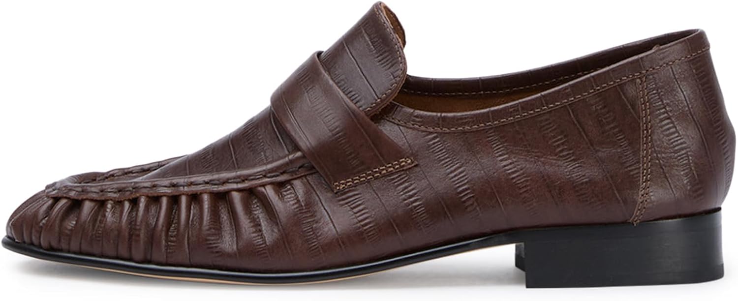 SUIARA Loafers for Women Flat Shoes Chunky Heel Penny Loafers Round Toe Slip on Comfortable Dressy Shoes Formal Work Flats