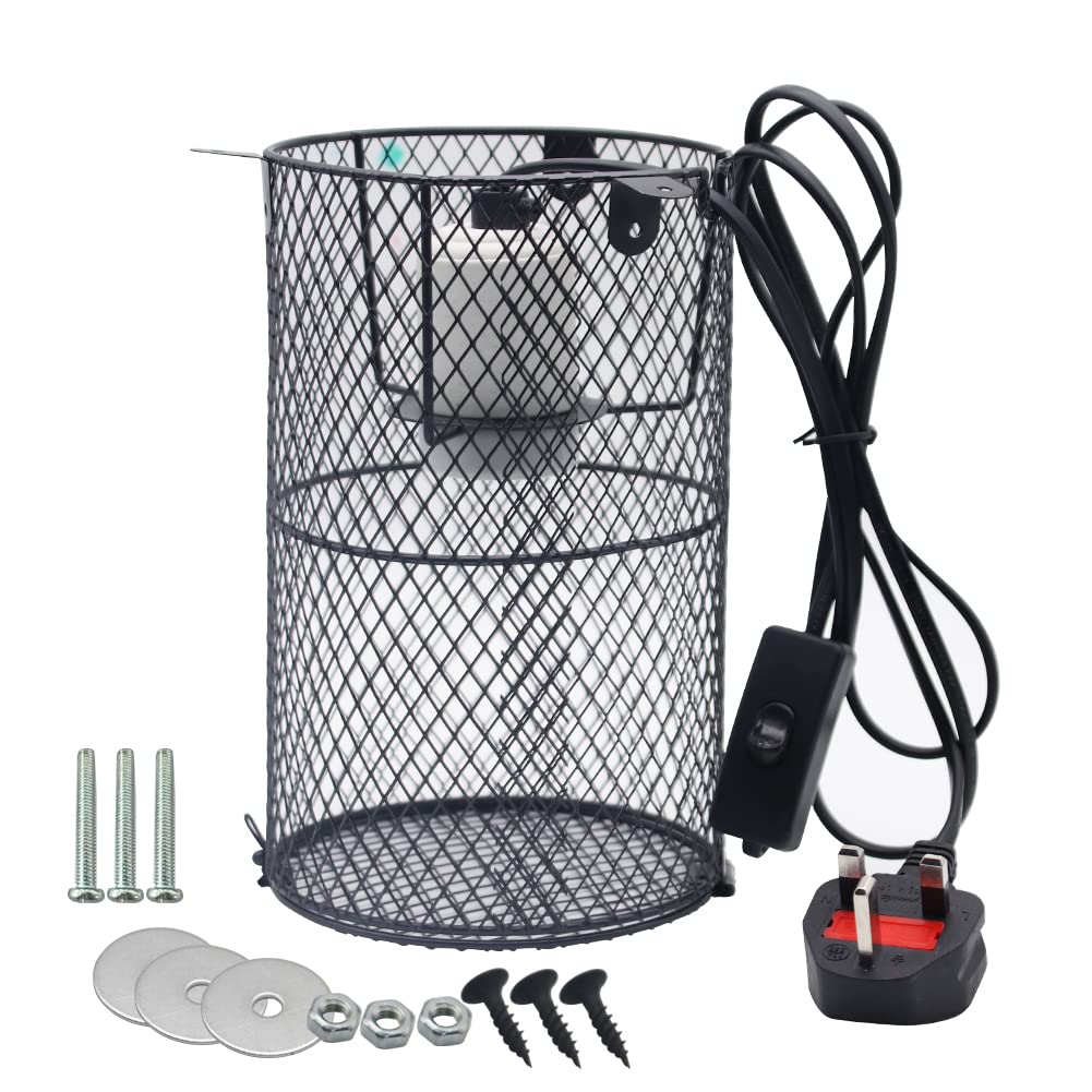 Plus Size Reptile Heat Lamp Holder, Heating Light Bulbs Lampshade Anti-Scald Heater Guard with Switch for Lizard Turtle Snake Birds Chick