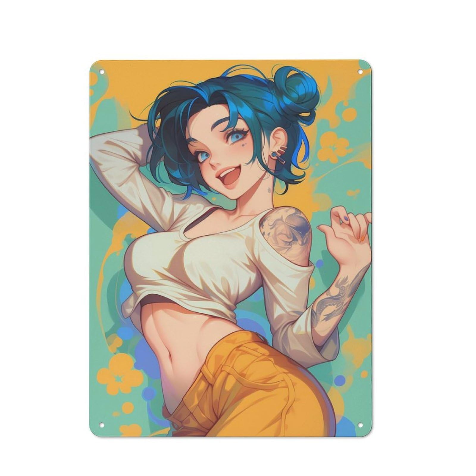Junmoney Girls Style-1 Joyful Anime Waifu Shed Style Metal Wall Decor 40X30cm, Tin Sign For Conservatory, Home Bar Or Utility Room