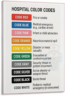 Emergency Code List Poster Hospital Color Codes Chart Guide (5) Canvas Painting Wall Art Poster for Bedroom Living Room Decor 16x24inch(40x60cm) Frame-style