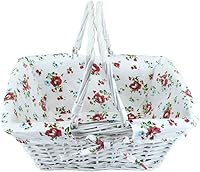 Vista 2 de Cesta de regalo de mimbre de color blanco con asas plegables dobles, Kingwillow (blanco)