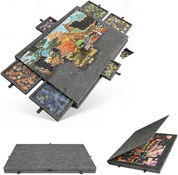 Tilting Jigsaw Puzzle Board with 2-in-1 Designed Stand & Cover,Lightweight Felt Puzzle Table with 6 Sorting Drawers,1000 Pieces Portable Jigsaw Mat Plateau with Adjustable Stand and Protective Cover