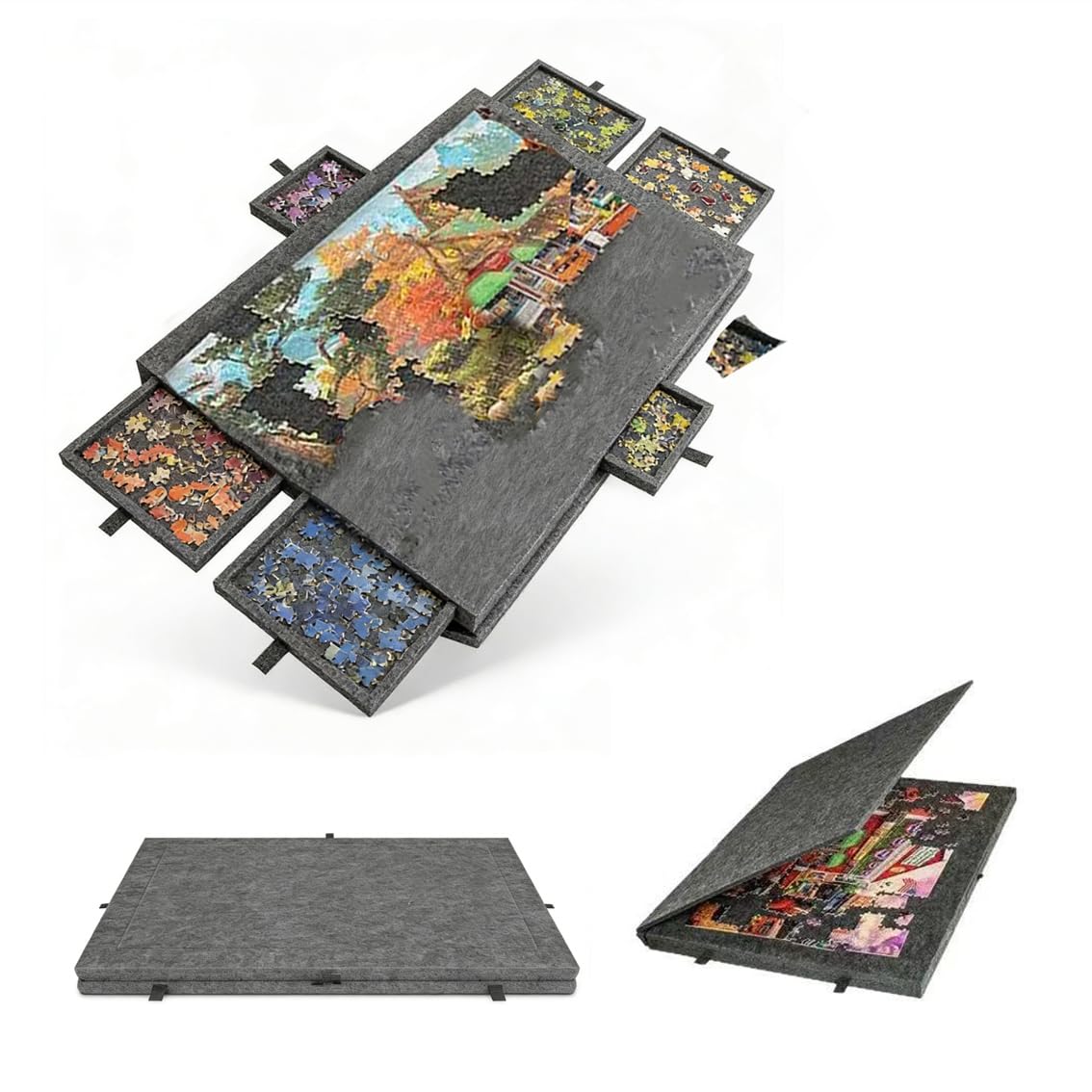 Tilting Jigsaw Puzzle Board with 2-in-1 Designed Stand & Cover,Lightweight Felt Puzzle Table with 6 Sorting Drawers,1000 Pieces Portable Jigsaw Mat Plateau with Adjustable Stand and Protective Cover