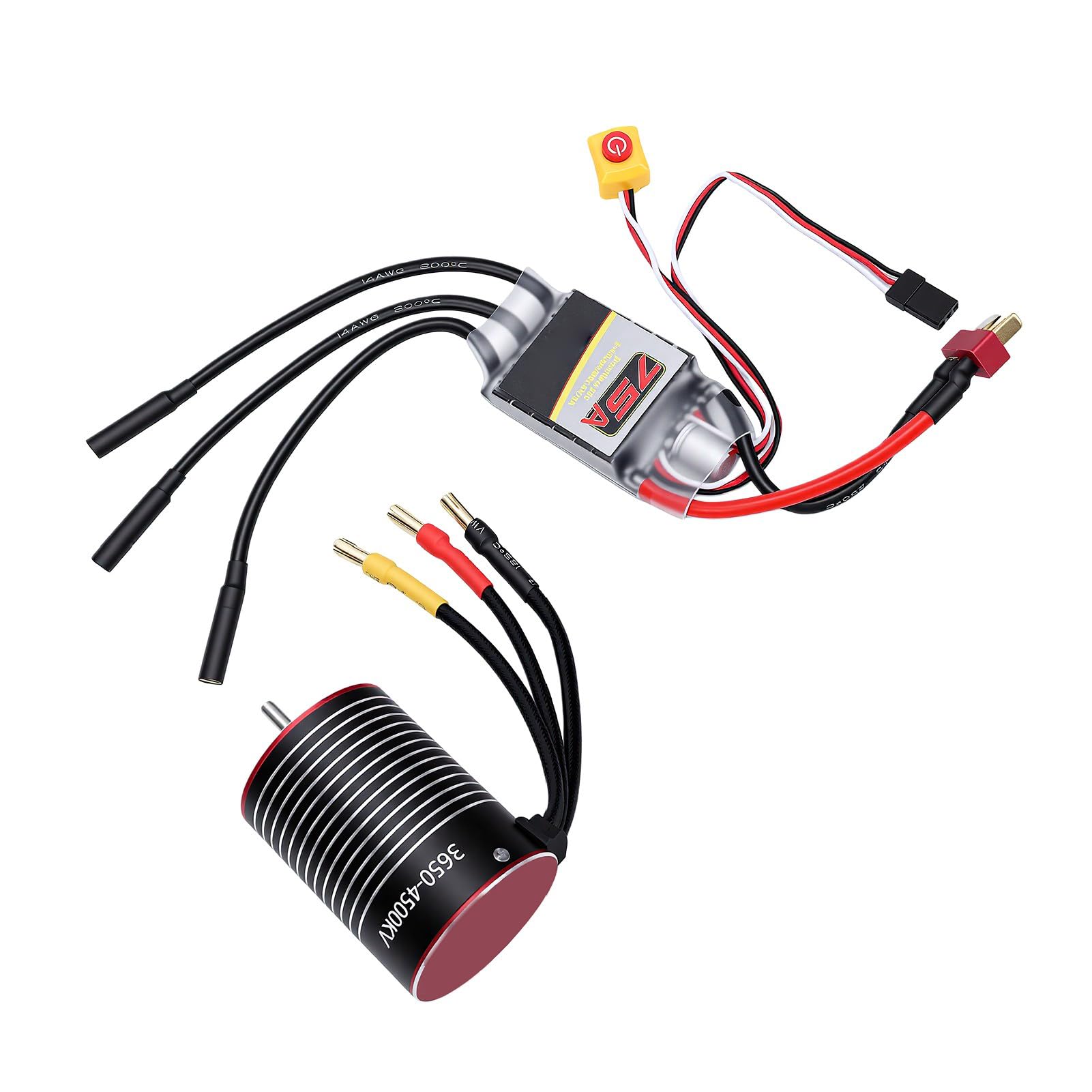 Generic Profesjonalny Silnik Bezszczotkowy RC ESC Combo 3650 4500KV do Samochodów i łodzi RC 1/10, Ciągła 75A, Konstrukcja Obrabiana CNC