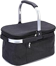 Insulated Picnic Bag Foldable 30L Waterproof Picnic Basket Large Capacity Shopping Tote with Padded Handles for Family, Camping, Travel, 15kg Capacity