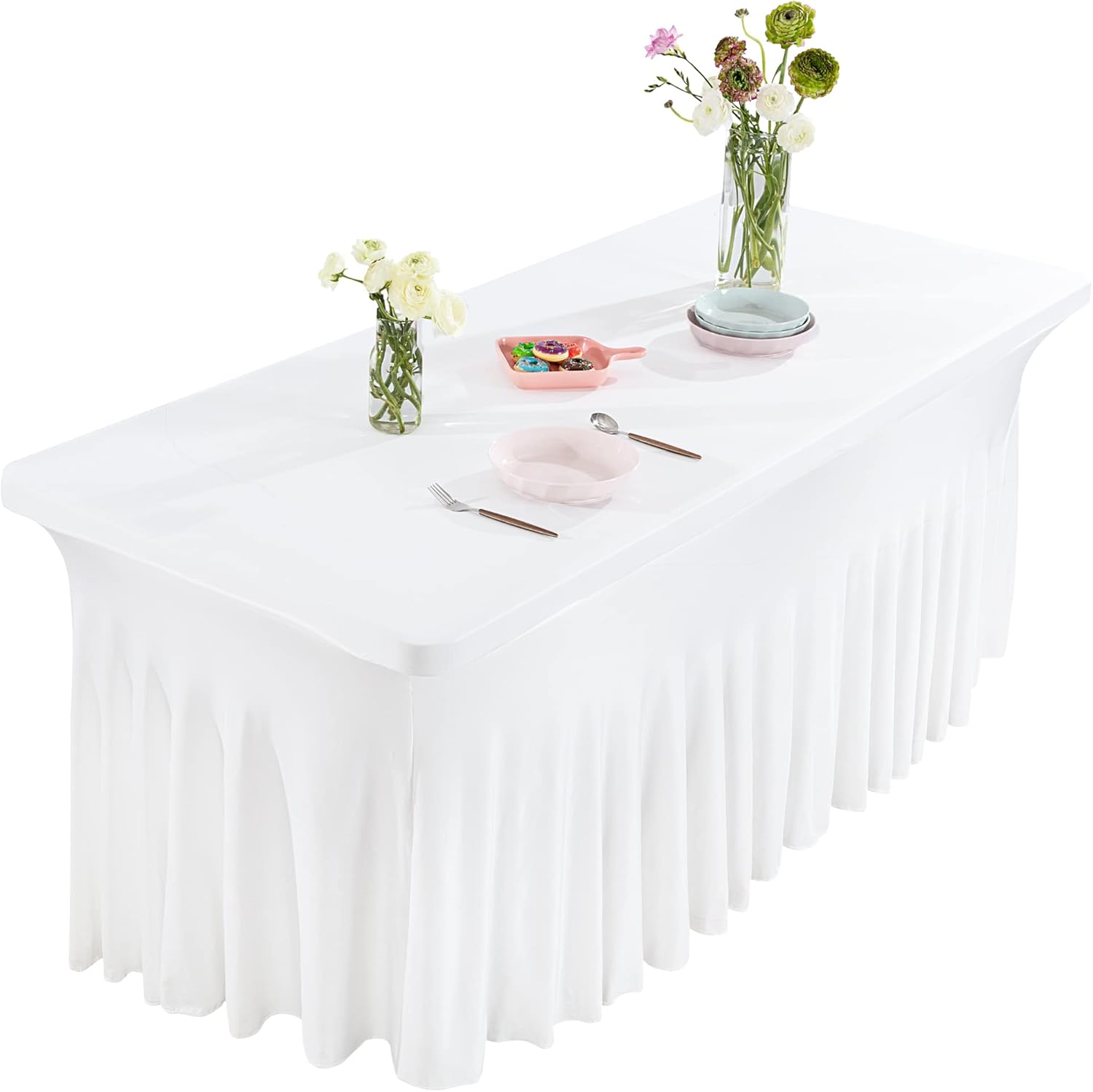 HOMBYS Spandex Table Skirts for Rectangle Tables 6ft, White