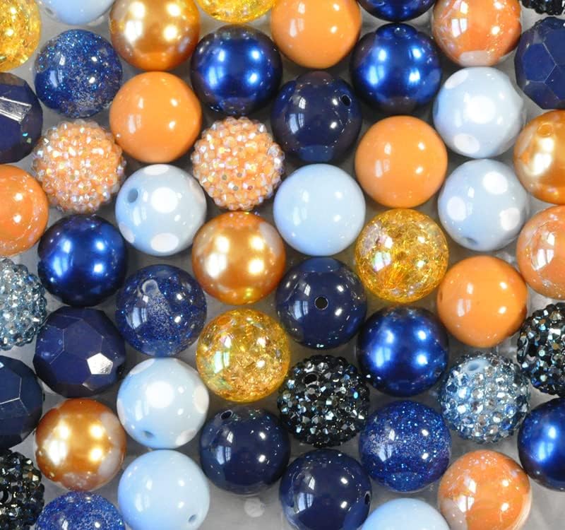 Navy Blue and Mustard 20mm Chunky Bubblegum Beads 50 Piece Mix Plastic Bead Set for Crafts