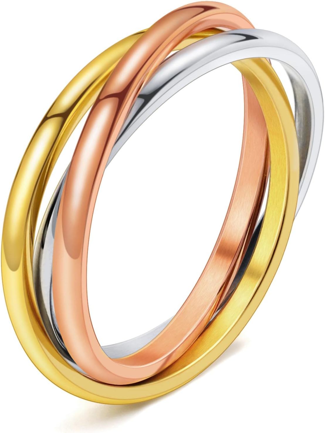 Trinity Interlocked Rolling Triple Ring for Women Girls Kids, Stainless Steel Cross Stacking Puzzle Ring for Fidget Anxiety, Minimalist Promise Engagement Wedding Ring