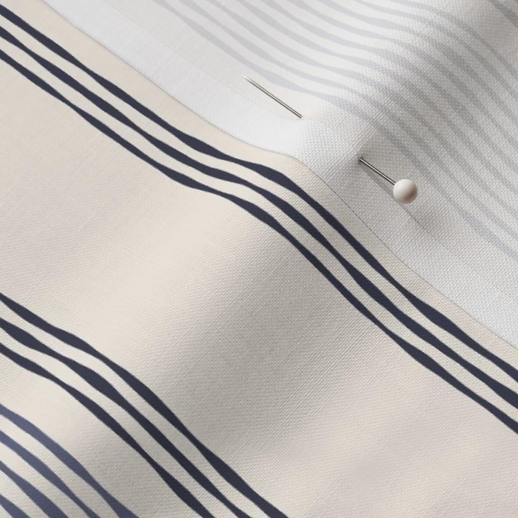 Spoonflower Fabric - Country Stripe Coastal Rustic Farmhouse Nautical Blue Cream Vertical Printed on Petal Signature Cotton Fabric Fat Quarter - Sewing Quilting Apparel Crafts Decor
