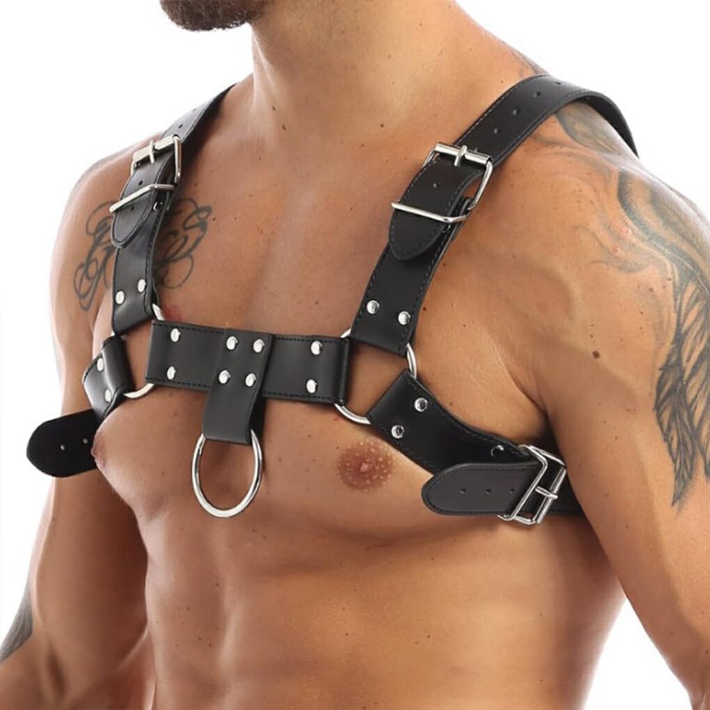 Arnés de pecho para hombre fácil de usar para un aspecto atrevido y moderno, cinturón de piel sintética Punk ajustable de PU con hebillas agradable para la piel