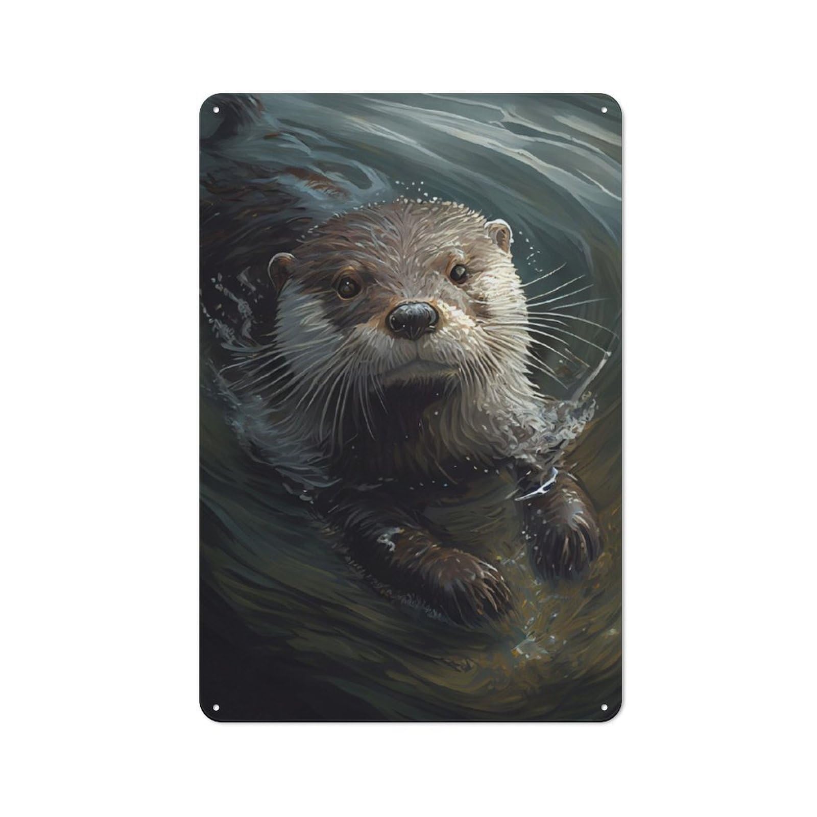 Junmoney Otter Animal Rustic Metal Sign 30X20cm For Hobby Room Or Studio, Suited To Hobby Room Decor Fans