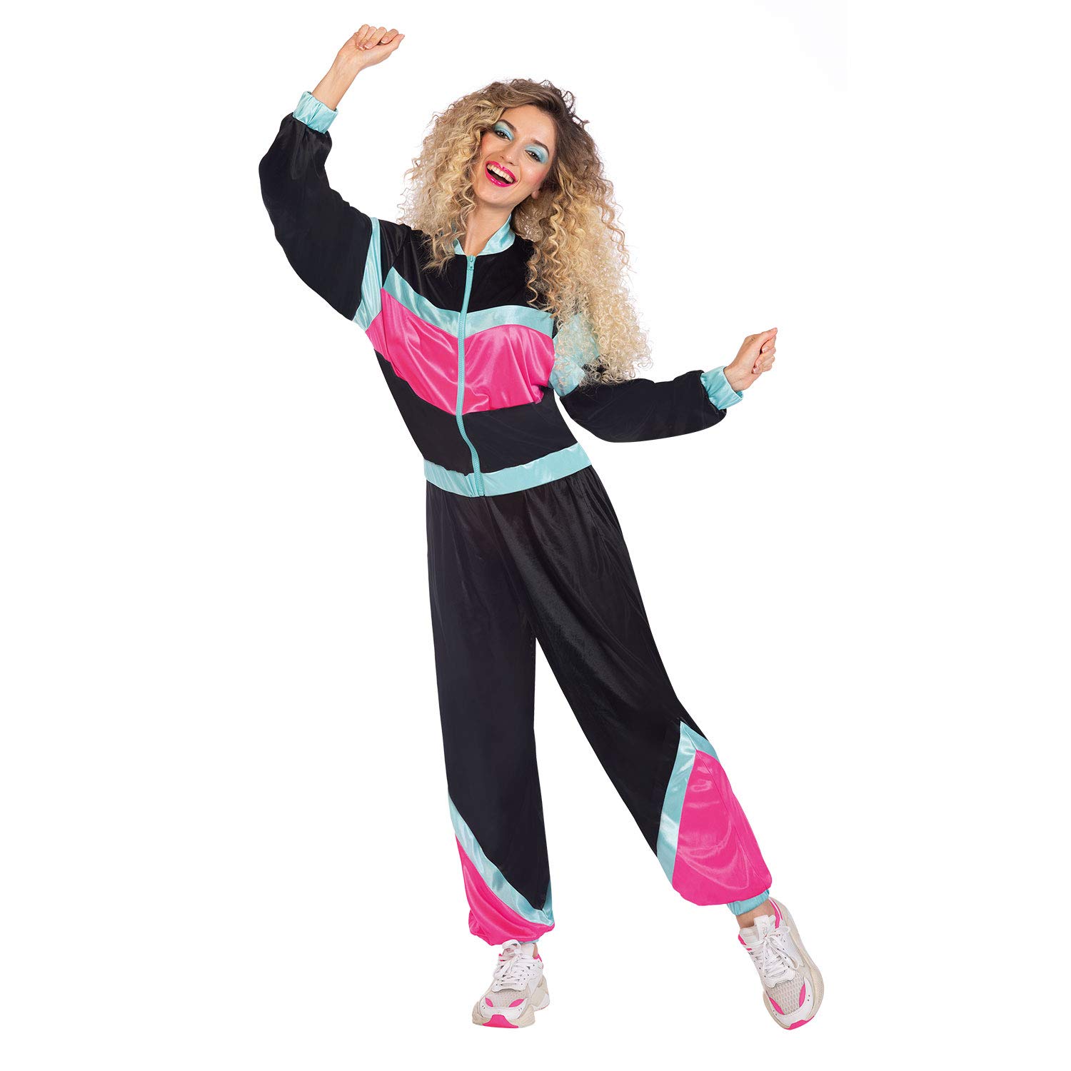 (PKT) (9908667) Adult Ladies 80s Black Shell Suit Costume (UK 12-14)