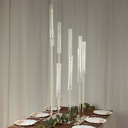 Efavormart - Candelabro de acrílico transparente con 9 brazos, soporte para velas con base cuadrada, 4 pies de alto