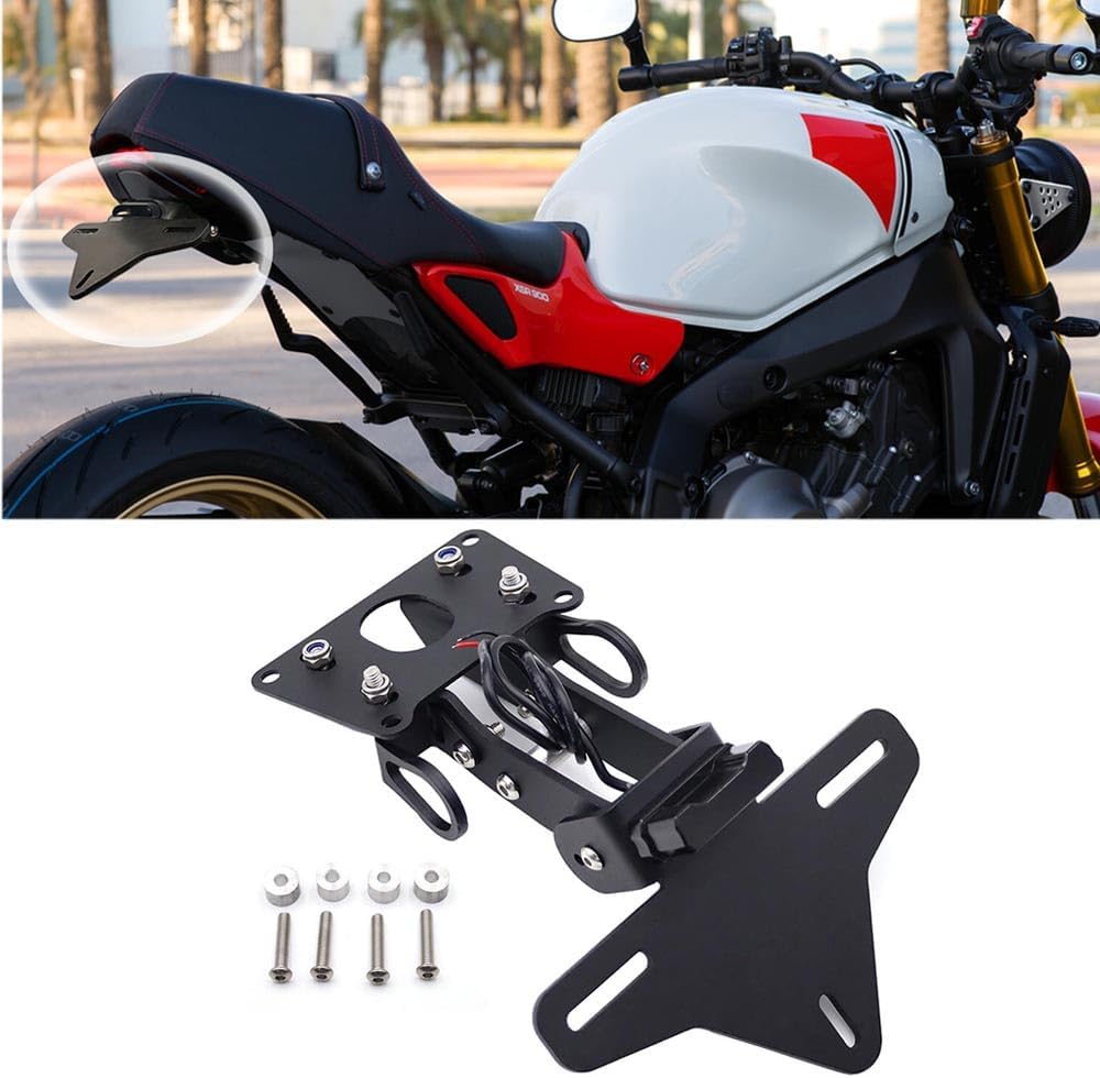 Motorcycle License Plate Bracket with LED Light Fender Eliminator Kit CNC Aluminum Motorcycle Tail Tidy License Plate Holder Mount For XSR900 xsr900 2022-2025 XSR900 GP 2024 2025（Adjustable）