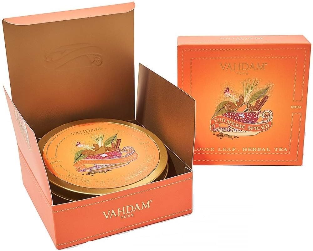 VAHDAM, Turmeric Spiced Tea Gift Sets (50 g) Brews 25+ Cups | Natural Herbal Blend of Turmeric & Exotic Indian Spices | Gluten Free & Non GMO | Direct from Source | Tea Gifts for Women & Men