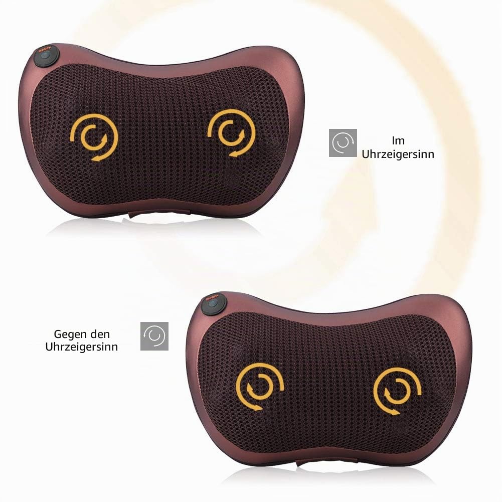 Massagekissen,12V Auto 8 Knetwalzen Heizung Nacken Schulter Rückenmassage Kissen Kissen Shiatsu(coffee)